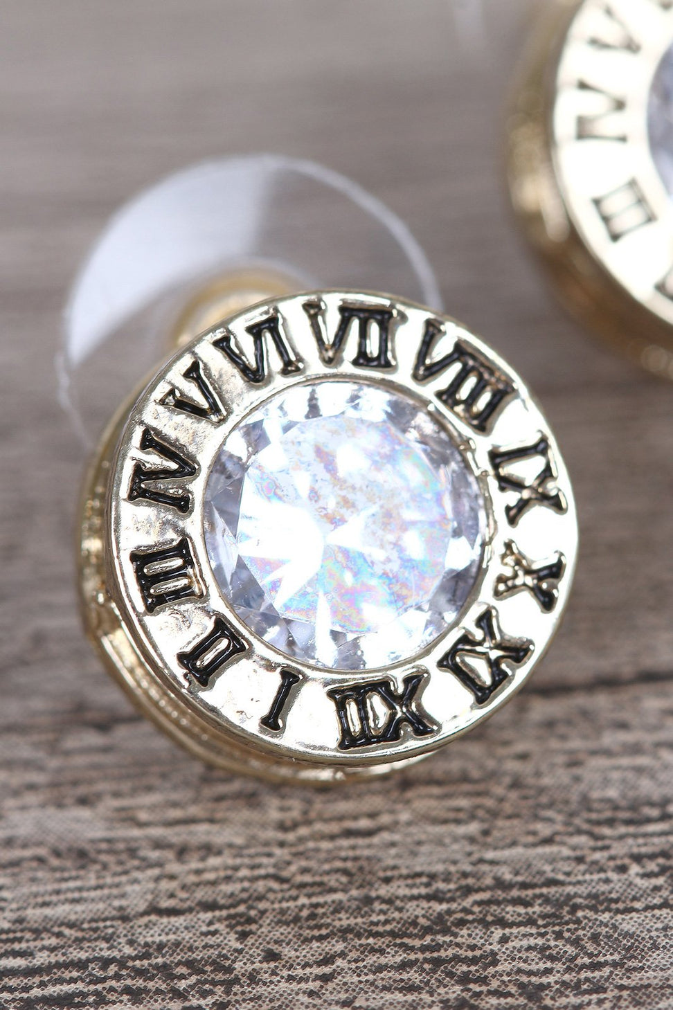 Roman Numeral Rhinestone Stud Earrings