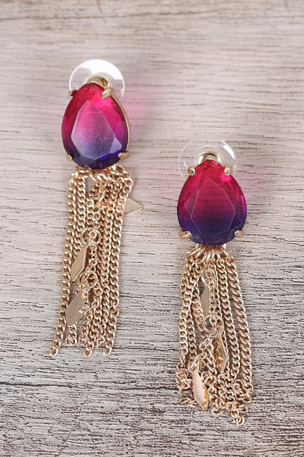 Teardrop Gem Tassel Drop Earrings