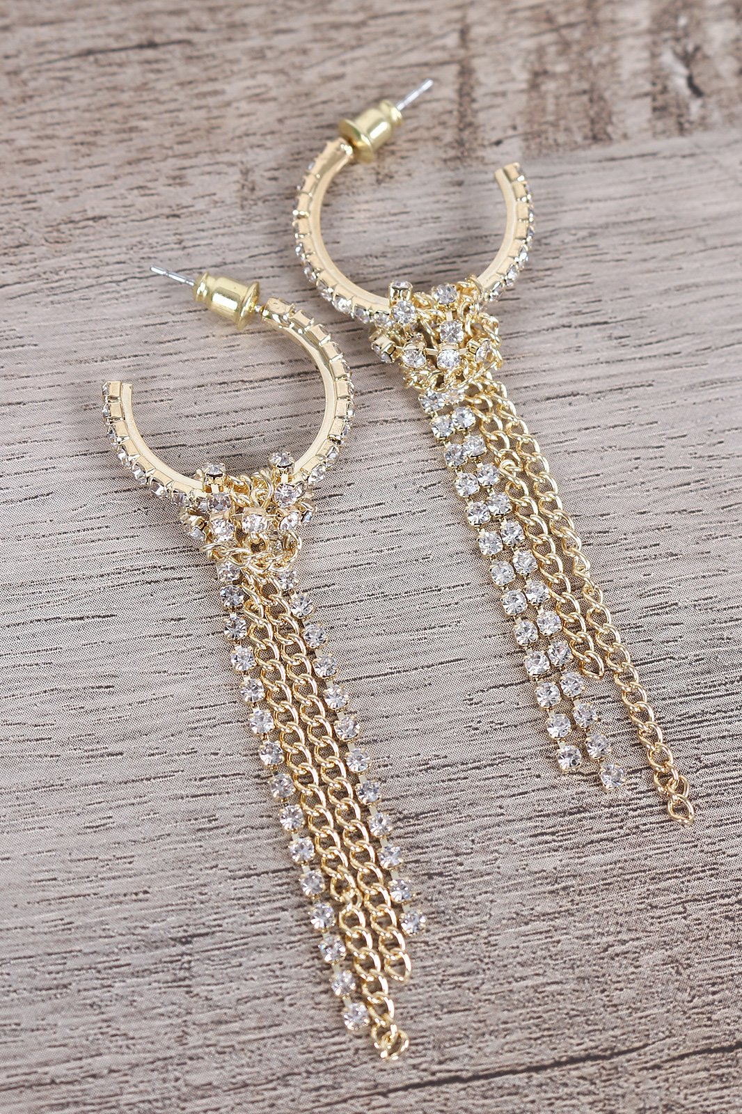 Rhinestone Hoop Tassel Drop Earrings