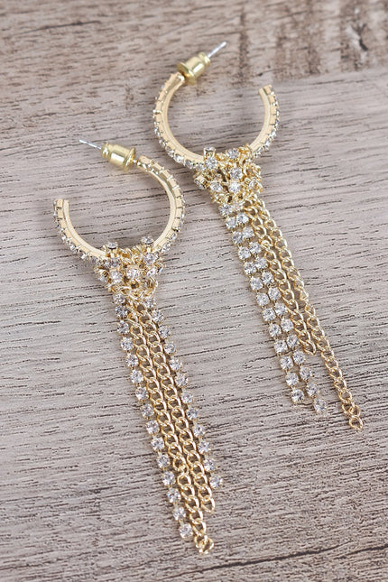 Rhinestone Hoop Tassel Drop Earrings