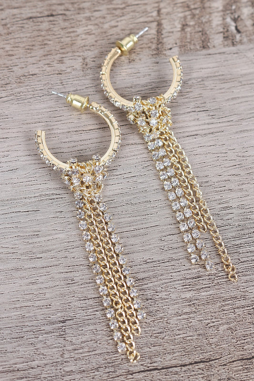 Rhinestone Hoop Tassel Drop Earrings