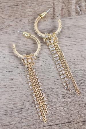 Rhinestone Hoop Tassel Drop Earrings