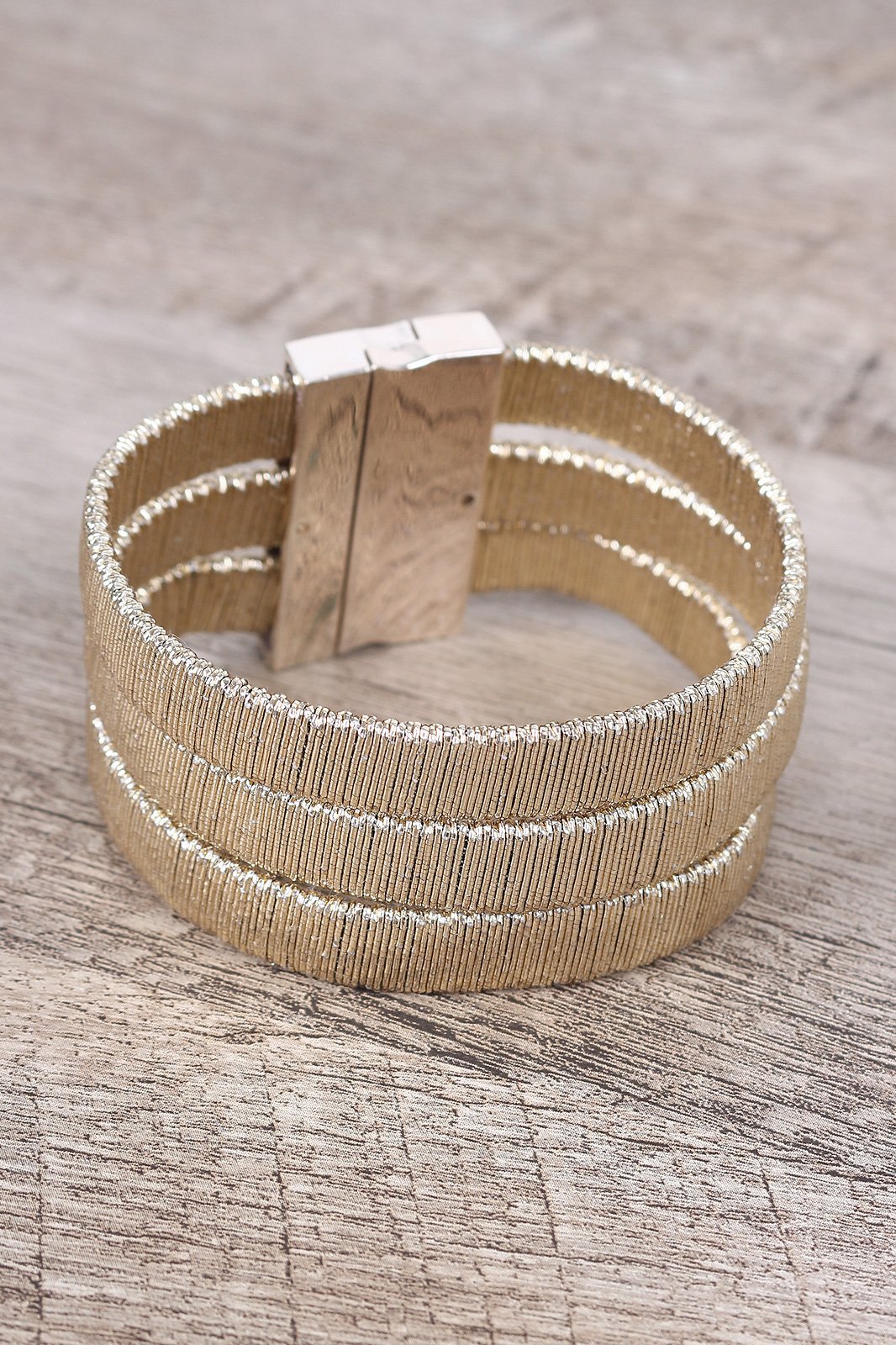 Three Banded Metallic Wire Wrapped Bracelet