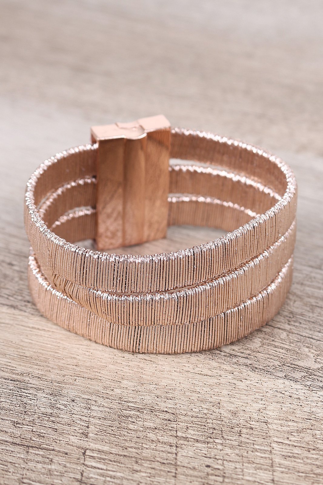 Three Banded Metallic Wire Wrapped Bracelet