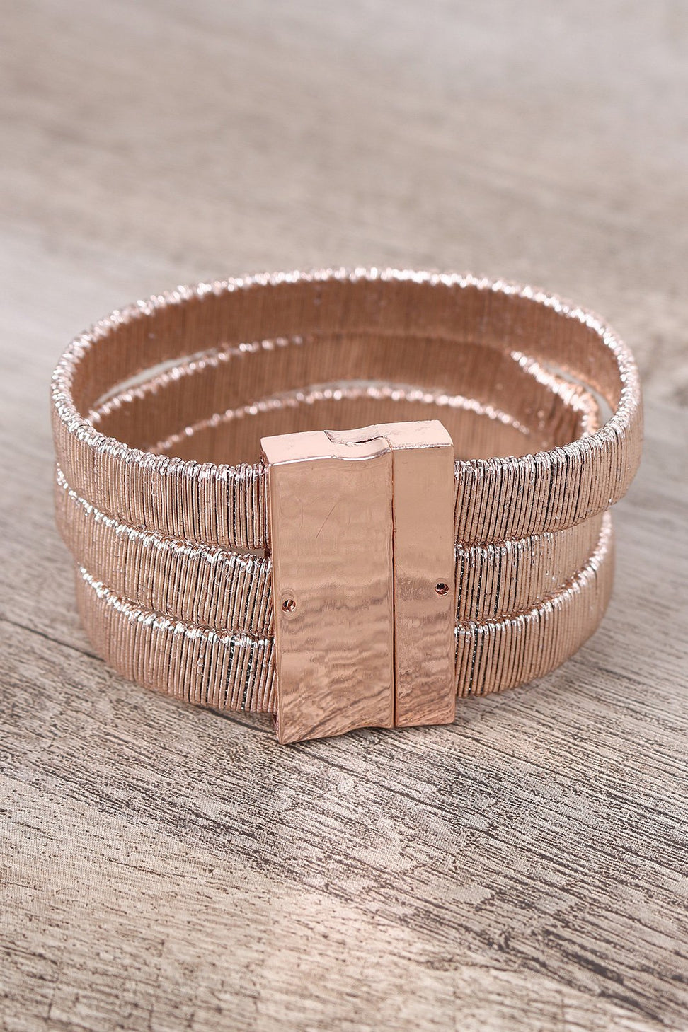Three Banded Metallic Wire Wrapped Bracelet