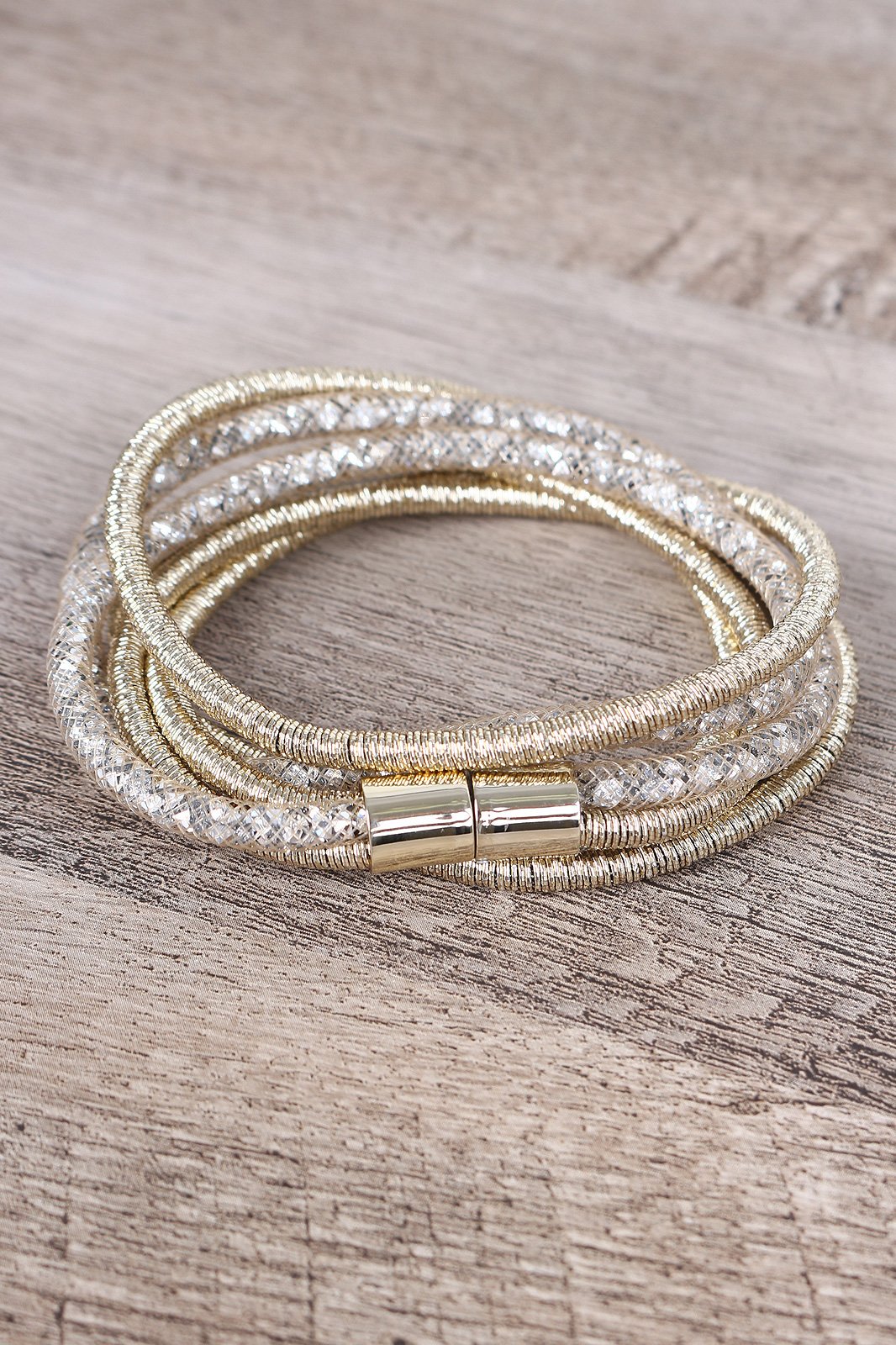 Metallic Wire Wrapped Rhinestone Bracelet