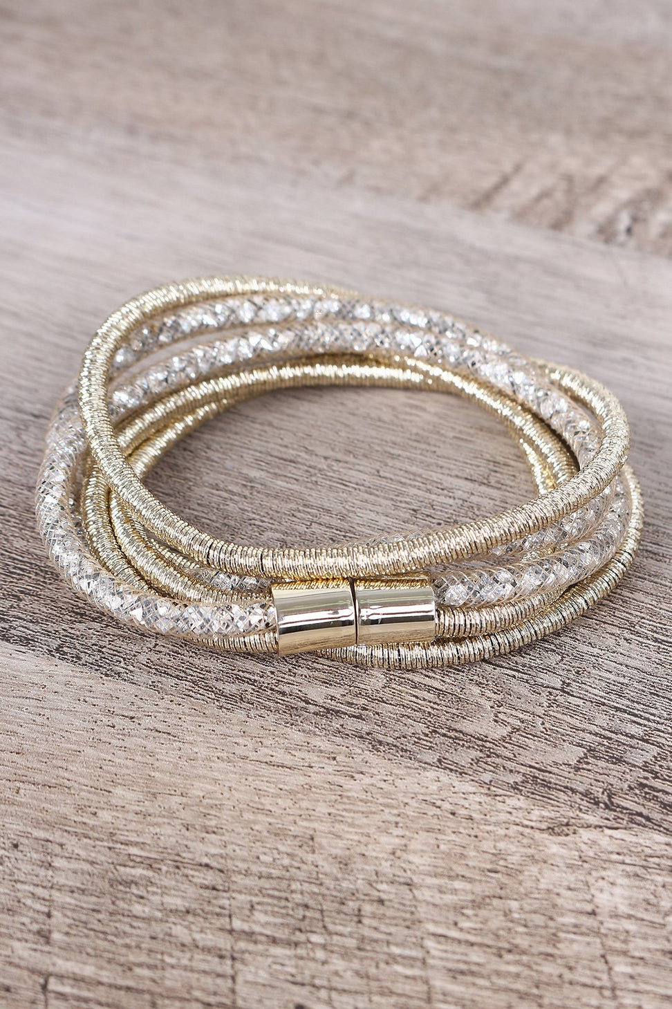 Metallic Wire Wrapped Rhinestone Bracelet