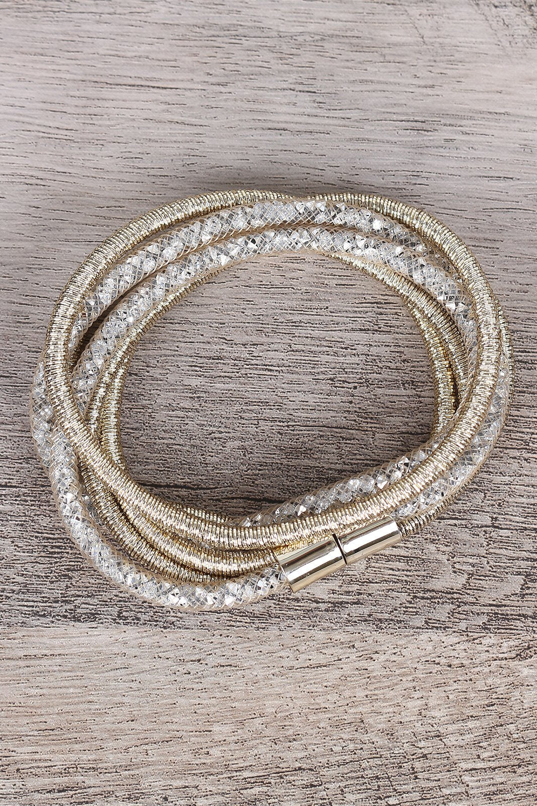 Metallic Wire Wrapped Rhinestone Bracelet