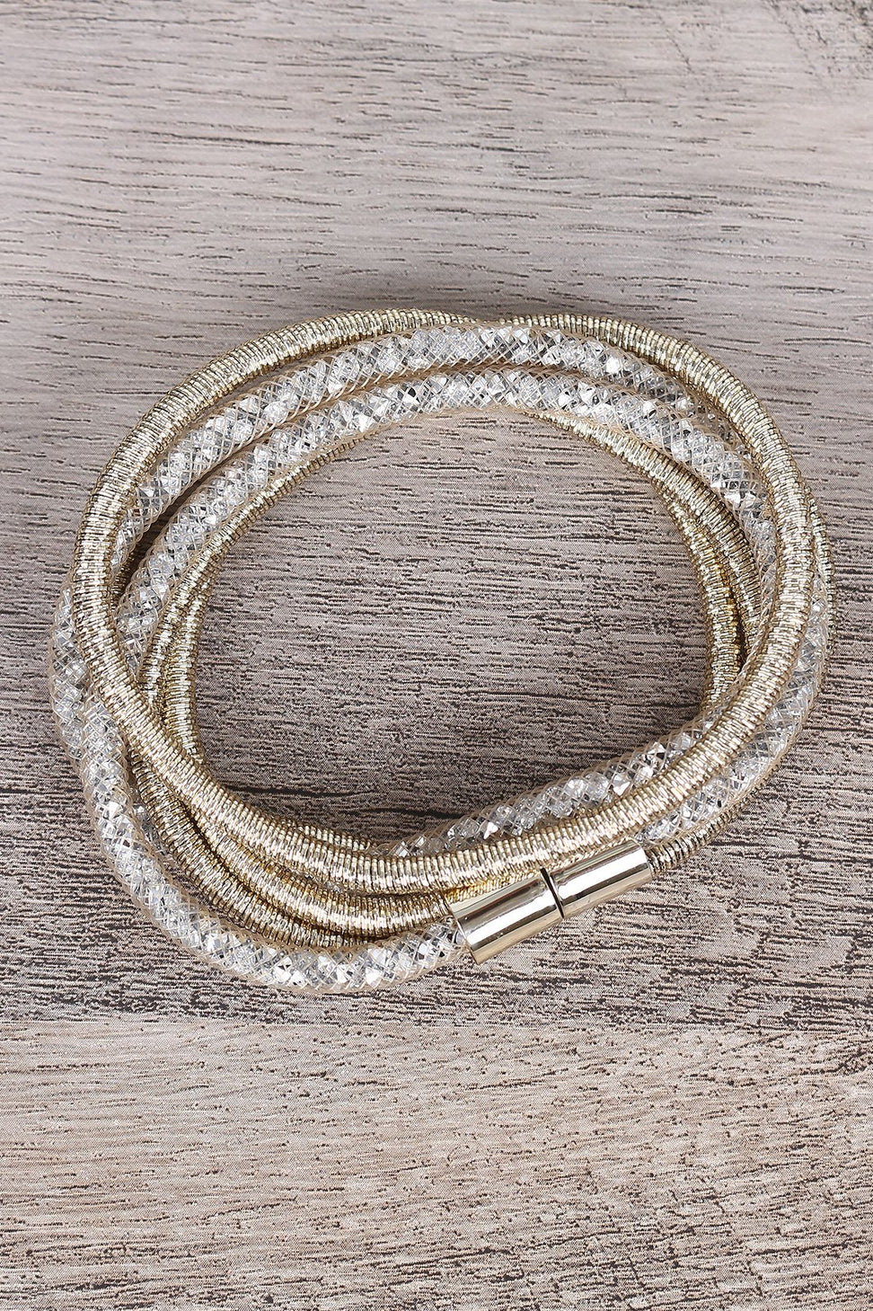 Metallic Wire Wrapped Rhinestone Bracelet