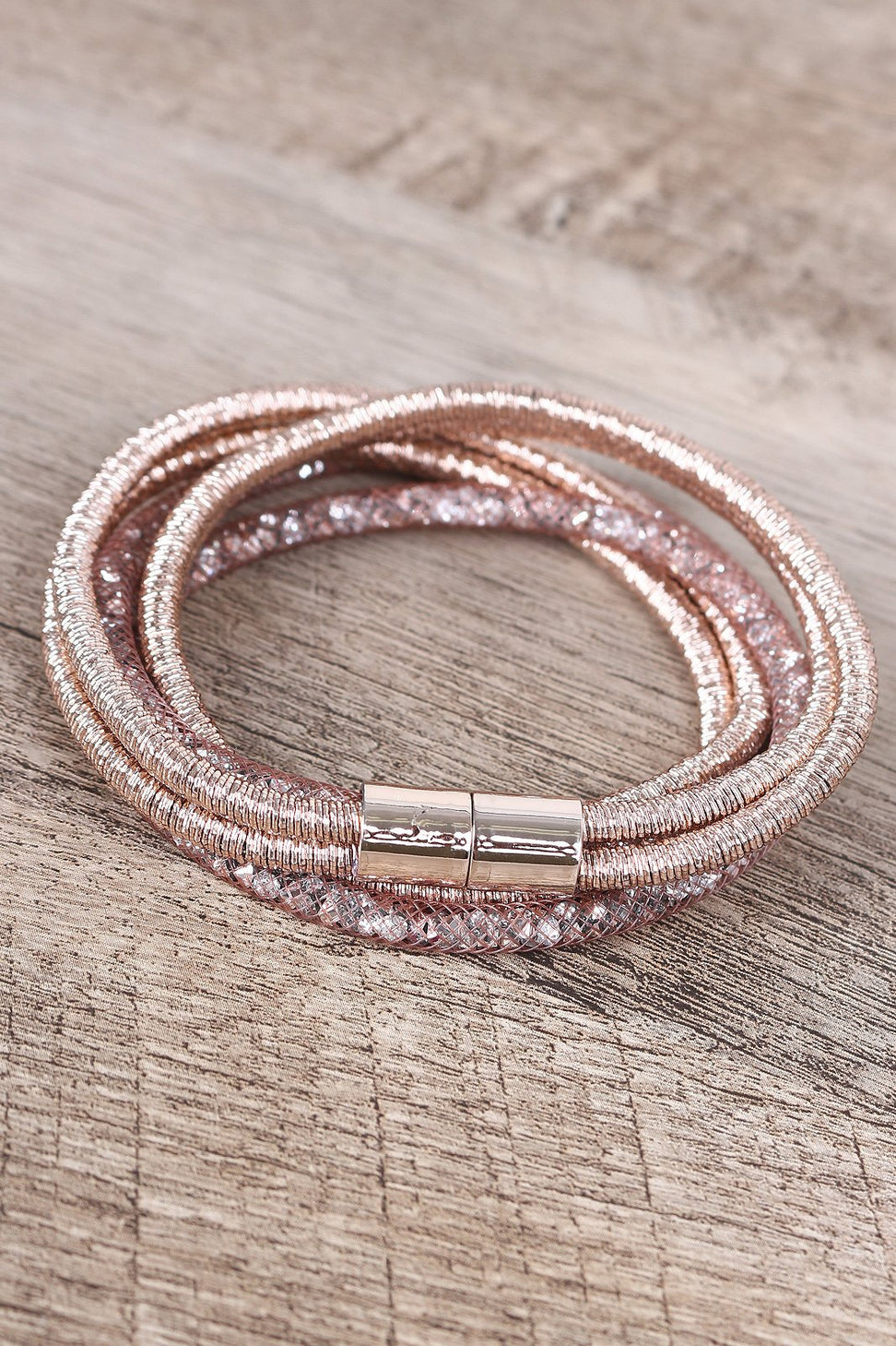 Metallic Wire Wrapped Rhinestone Bracelet