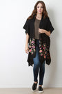 Soft Knit Floral Embroidery Open Kimono Cardigan
