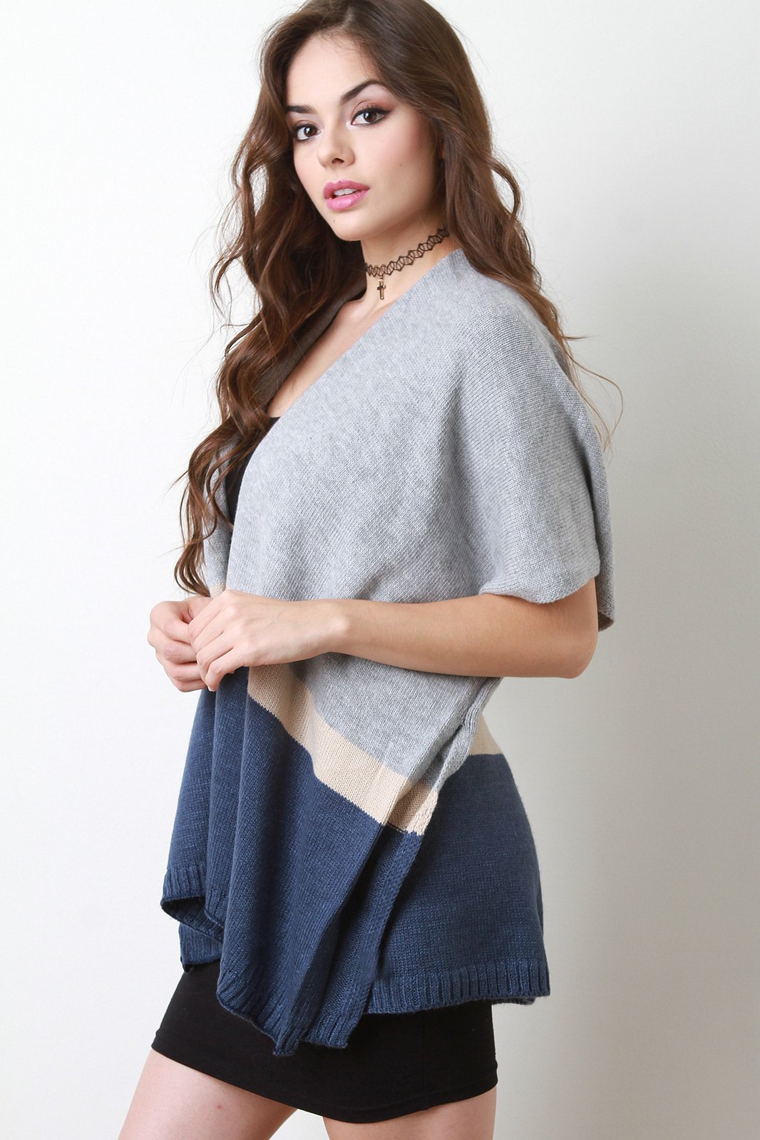 Short Sleeves Color Block Cardigan