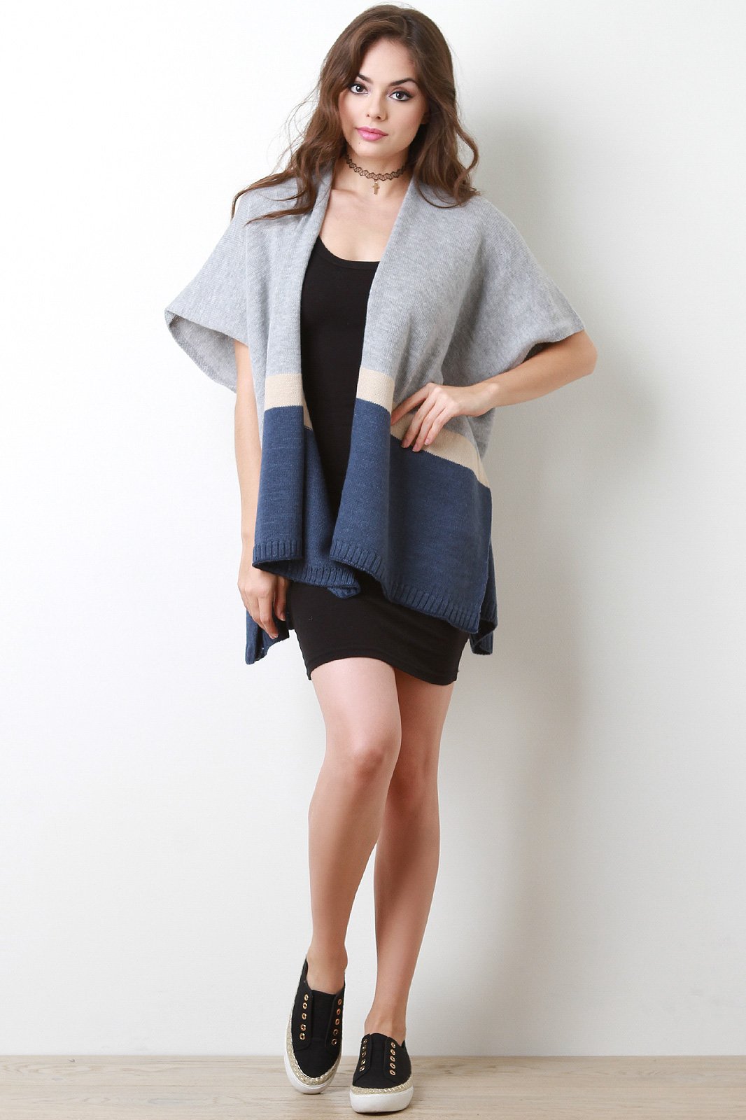 Short Sleeves Color Block Cardigan