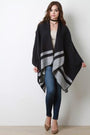 Striped Hem Open Front Poncho Cardigan