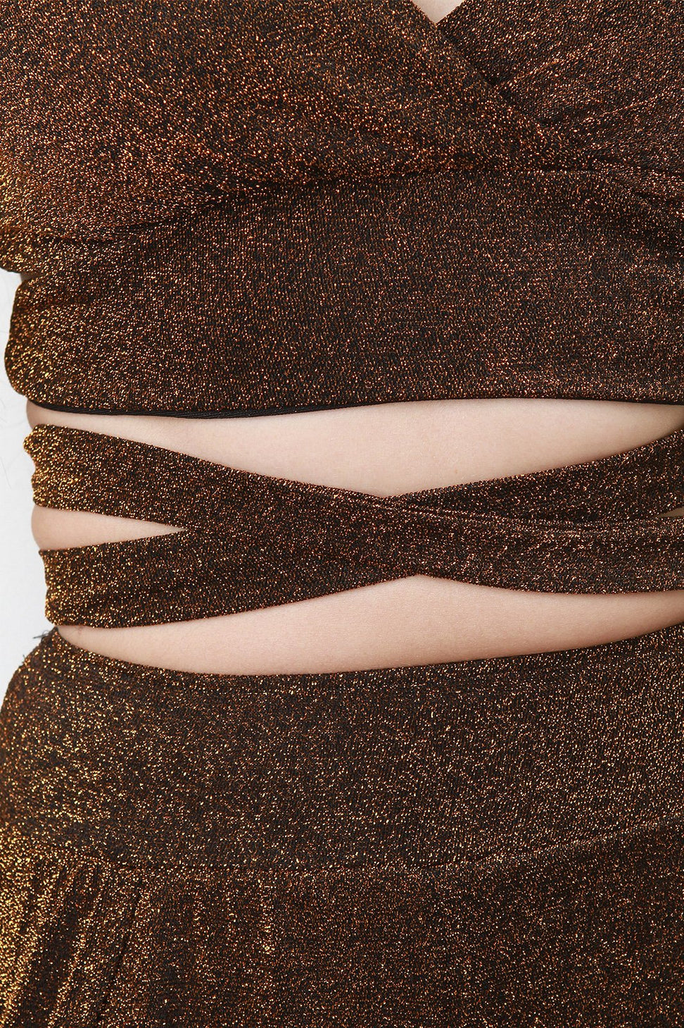 Glitter Knit Strappy Crop Top With High Waist Slit Pants Set