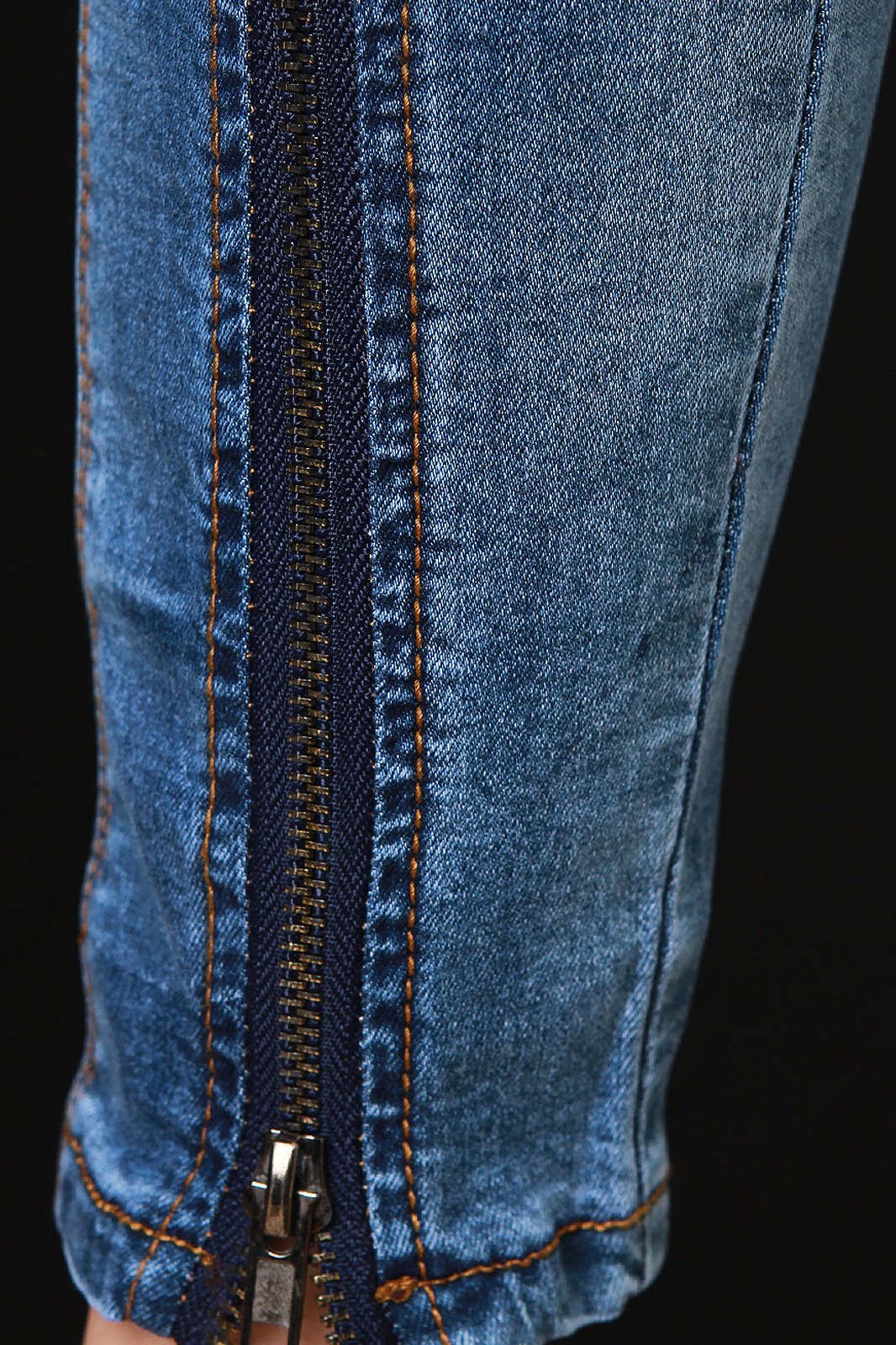 Zipper Trim Distressed Cutout Knee Skinny Ankle Jeans