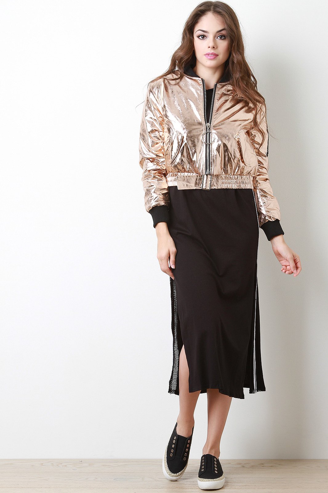 Front And Back Zip-Up Puffy Foil Bomber Jacket - NoveltyOne