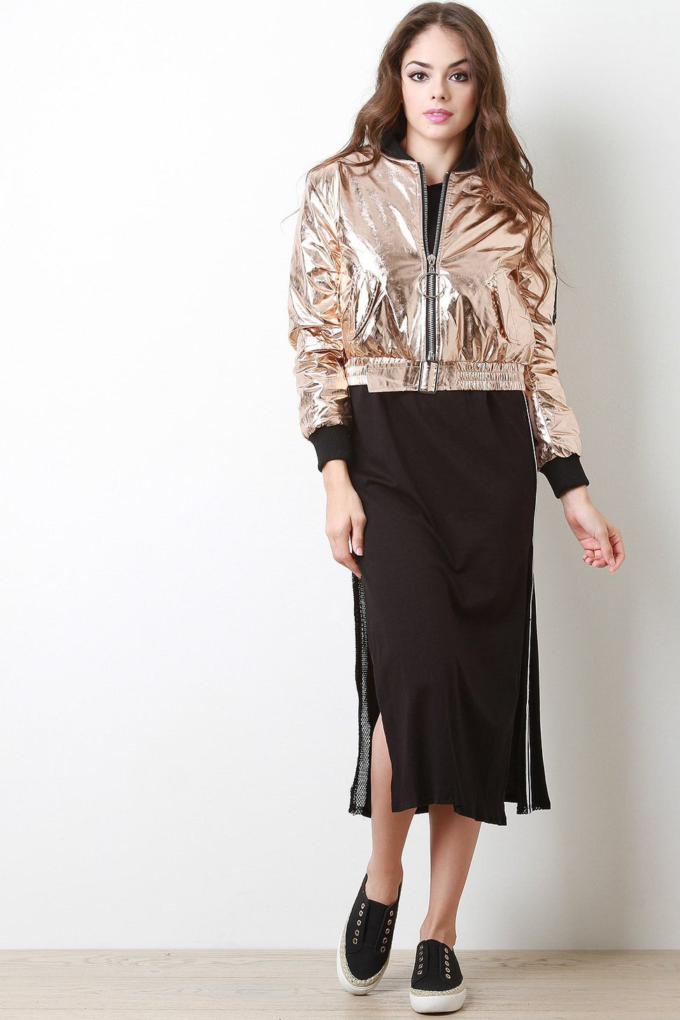 Front And Back Zip-Up Puffy Foil Bomber Jacket - NoveltyOne