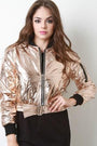 Front And Back Zip-Up Puffy Foil Bomber Jacket - NoveltyOne