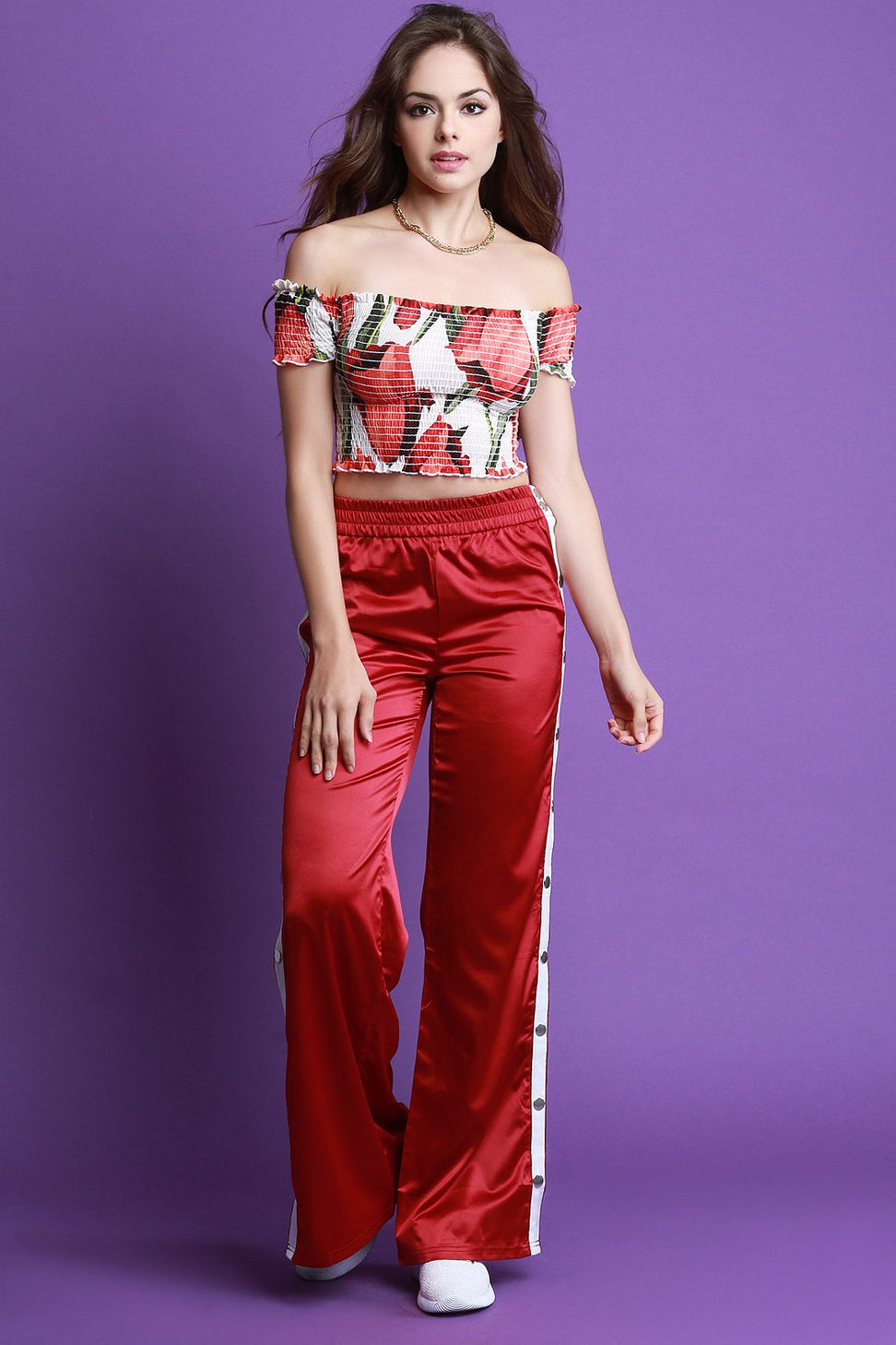 Floral Mesh Smocked Off The Shoulder Crop Top