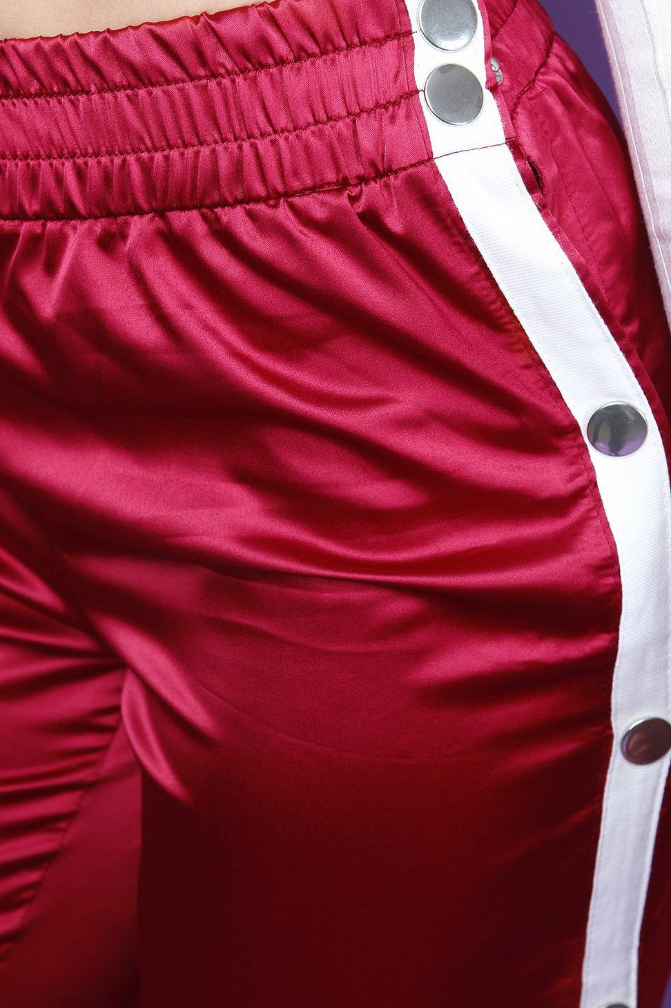 High Waisted Satin Side Snap Buttons Flared Pants