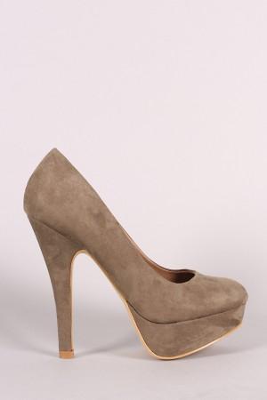 Suede Round Toe Stiletto Platform Pump