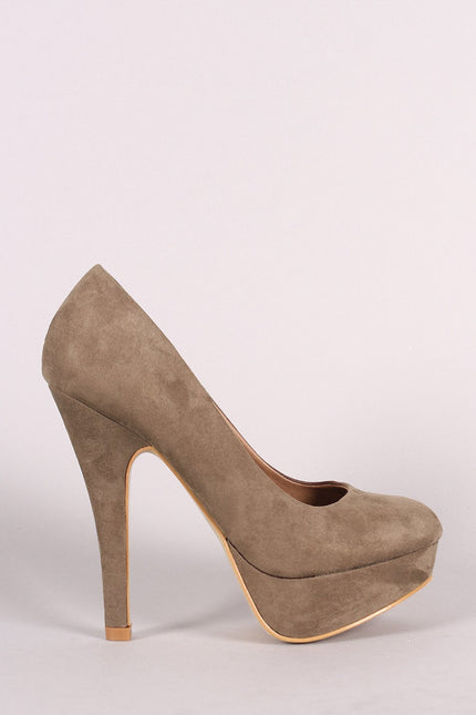 Suede Round Toe Stiletto Platform Pump