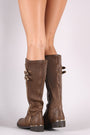 Buckled Stitchwork Zipper Trim Riding Knee High Boots