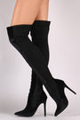 Shoe Republic LA Foil Metallic Panel Velvet Stiletto OTK Boots