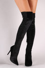 Shoe Republic LA Foil Metallic Panel Velvet Stiletto OTK Boots