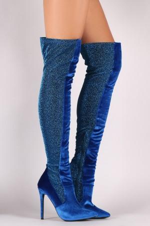 Shoe Republic LA Foil Metallic Panel Velvet Stiletto OTK Boots