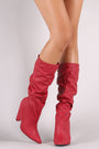 Qupid Pointy Toe Western Chunky Heeled Knee High Boots