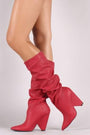 Qupid Pointy Toe Western Chunky Heeled Knee High Boots