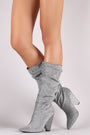Qupid Foil Metallic Slouchy Western Chunky Heeled Knee High Boots
