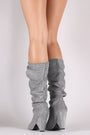 Qupid Foil Metallic Slouchy Western Chunky Heeled Knee High Boots