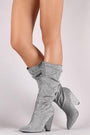 Qupid Foil Metallic Slouchy Western Chunky Heeled Knee High Boots
