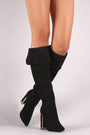 Bamboo Suede Pointy Toe Metallic Chunky Heeled Over-The-Knee Boots