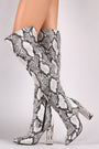 Bamboo Python Pointy Toe Metallic Chunky Heeled Over-The-Knee Boots