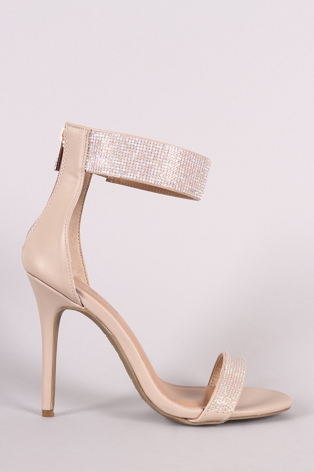 Anne Michelle Leather Rhinestone Embellished Ankle Cuff Stiletto Heel