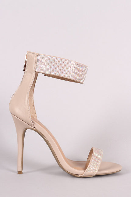 Anne Michelle Leather Rhinestone Embellished Ankle Cuff Stiletto Heel