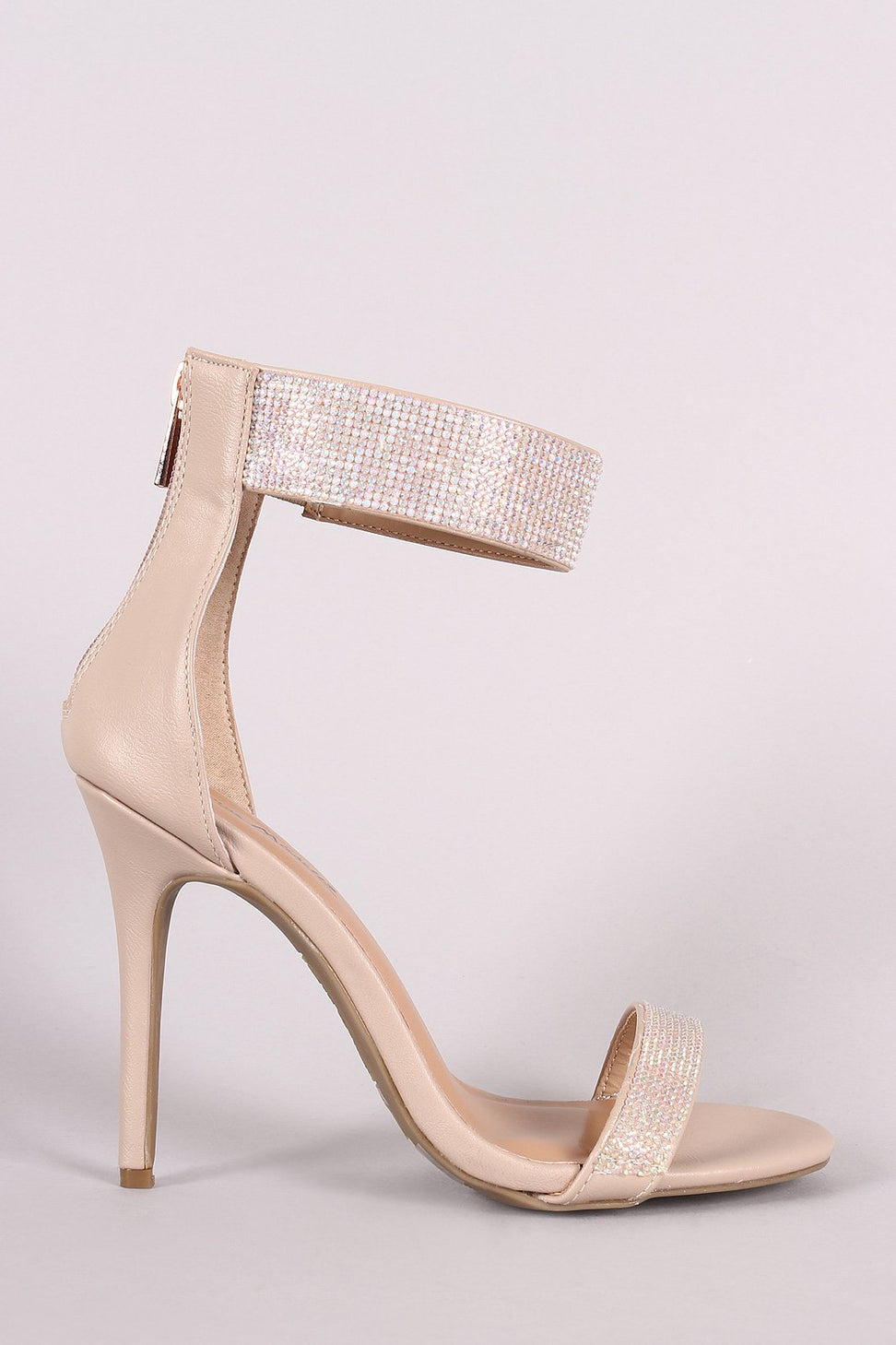 Anne Michelle Leather Rhinestone Embellished Ankle Cuff Stiletto Heel