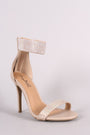Anne Michelle Leather Rhinestone Embellished Ankle Cuff Stiletto Heel