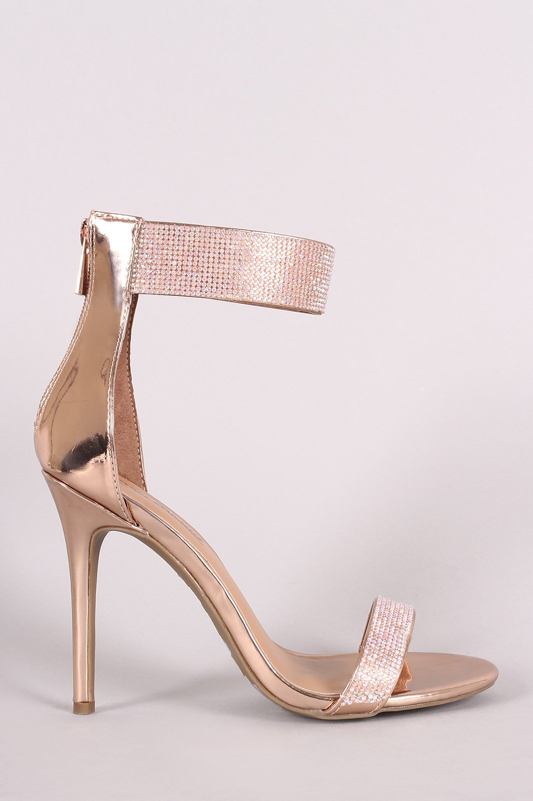 Anne Michelle Rhinestone Embellished Open Toe Ankle Cuff Stiletto Heel