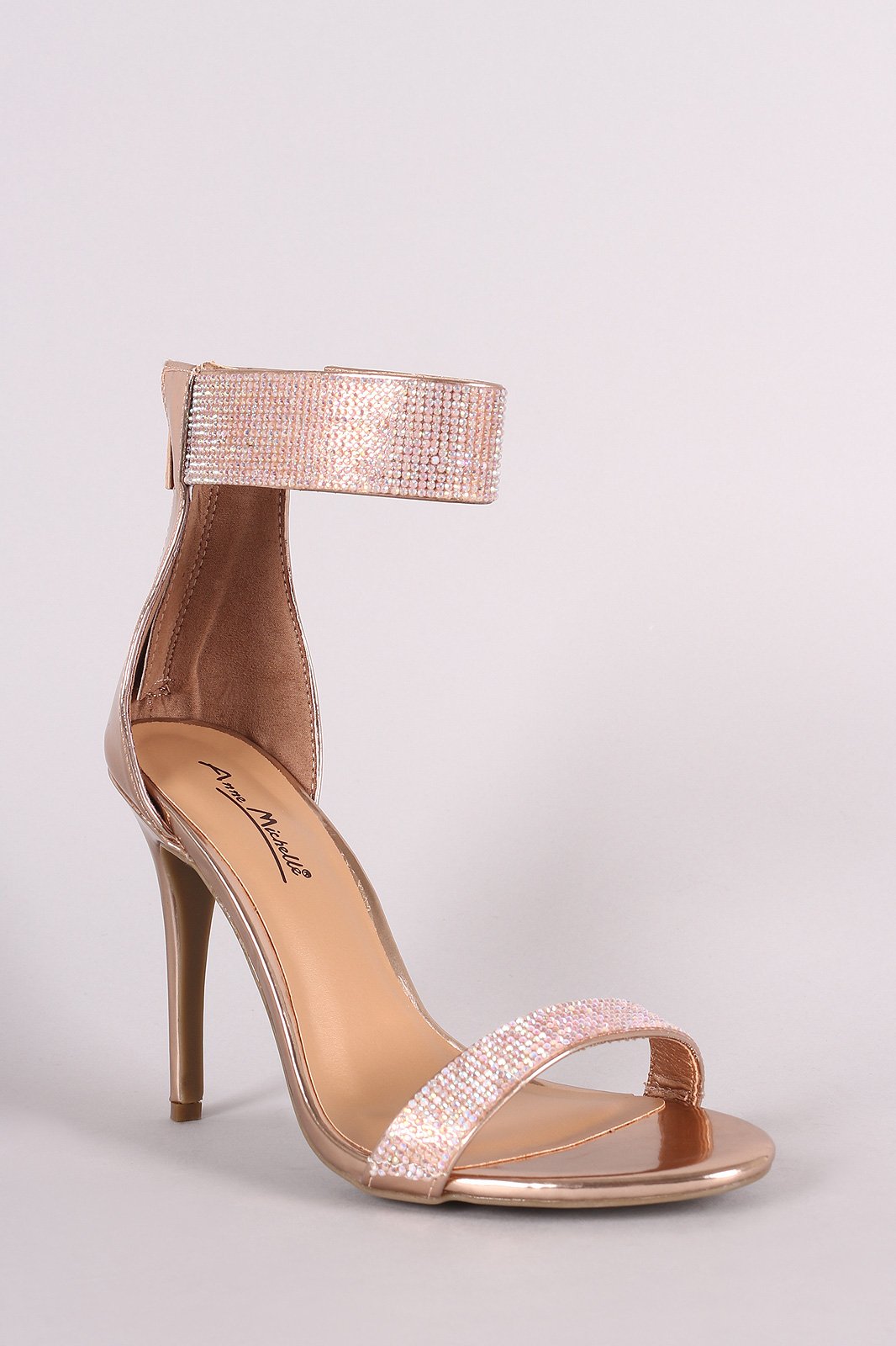 Anne Michelle Rhinestone Embellished Open Toe Ankle Cuff Stiletto Heel