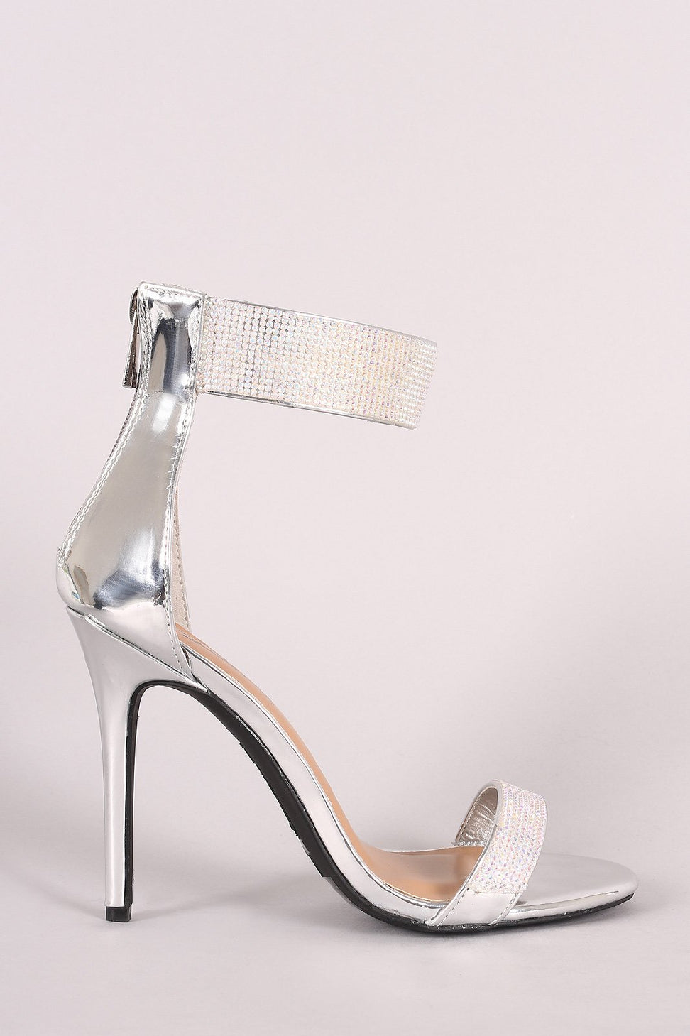 Anne Michelle Rhinestone Embellished Open Toe Ankle Cuff Stiletto Heel