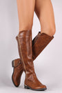 Vegan Leather Quilted Zipper Trim Riding Knee High Boots
