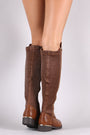 Vegan Leather Quilted Zipper Trim Riding Knee High Boots