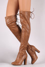 Drawstring-Tie Almond Toe Chunky Heeled Over-The-Knee Boots