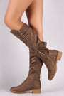 Suede Buckled Zipper Trim Riding Knee High Boots
