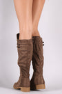 Suede Buckled Zipper Trim Riding Knee High Boots